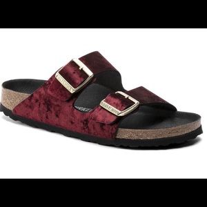 Birkenstock Velvet Arizona Sandals Burgundy 38